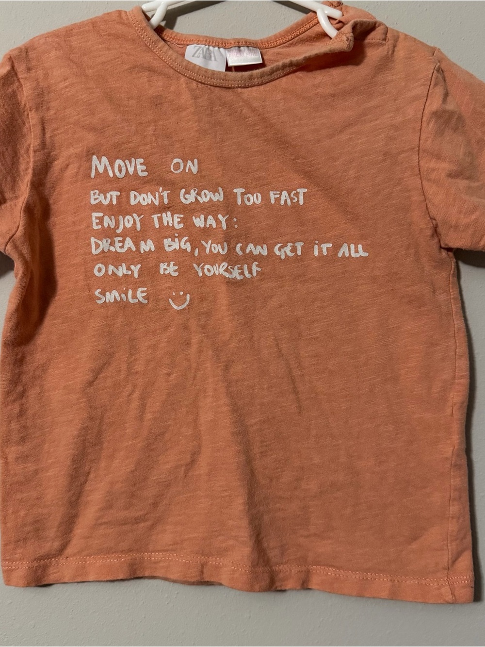 Zara Peach Graphic Tee Positive Message T-Shirt Short Sleeve Size 2-3Y